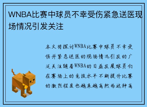 WNBA比赛中球员不幸受伤紧急送医现场情况引发关注